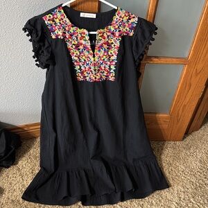 Black Dress with Colorful Embroidery